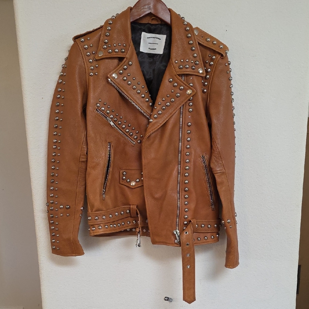 Understated Leather Studded Tan Leather Jacket